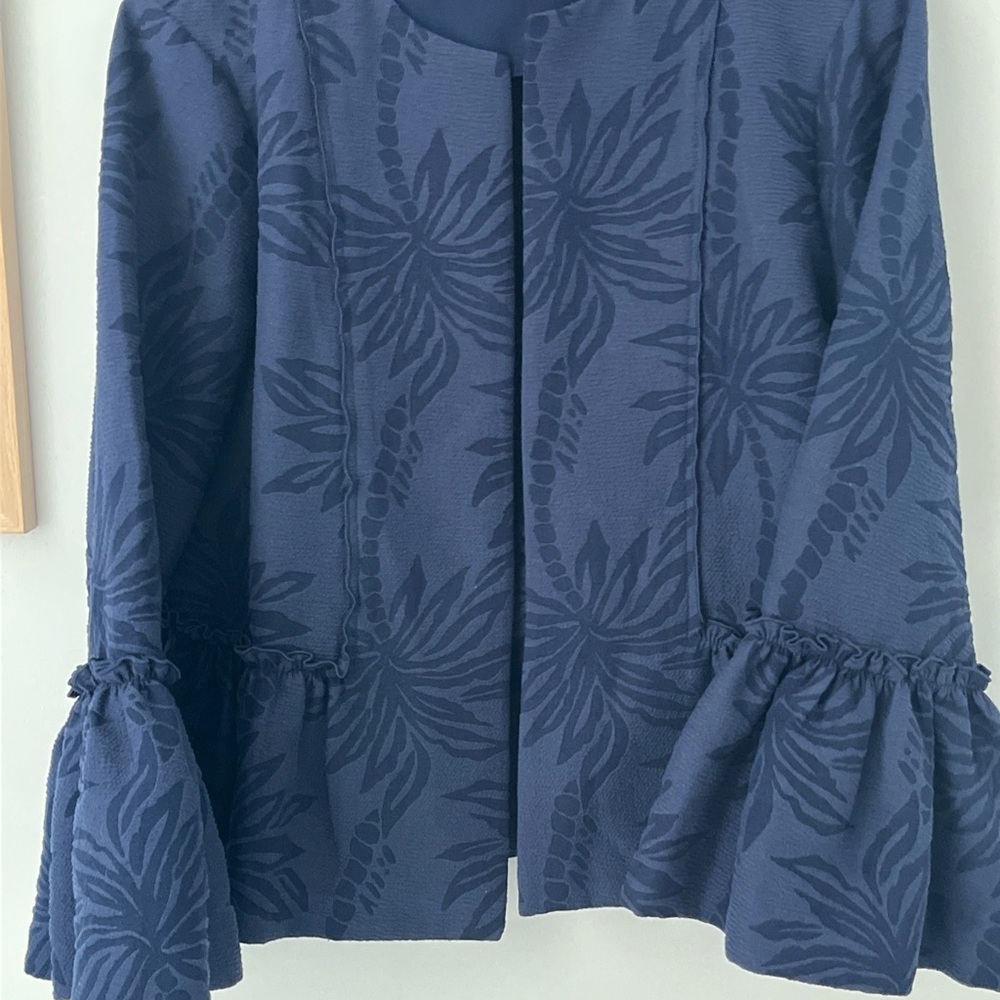 Lilly Pulitzer small jacket Navy Textured Palm Bell Sleeve Open Front